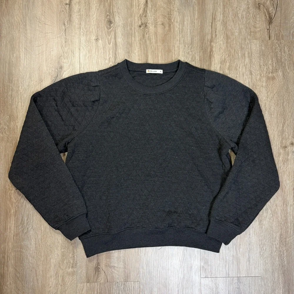 Marine Layer Corbet Quilted Puff Sleeve Crewneck Gray Mens Medium Sweater